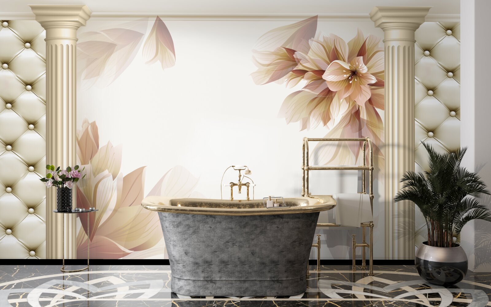 Фотошпалери квіти ростуть біля високих колон