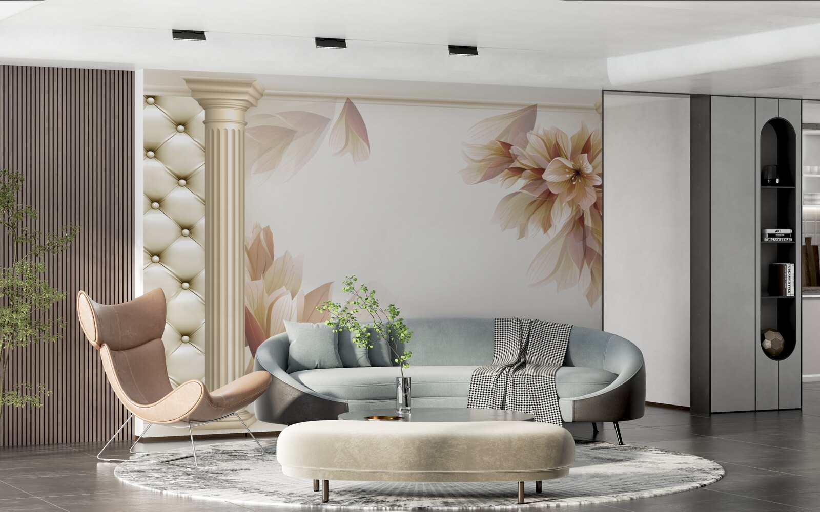 Фотошпалери квіти ростуть біля високих колон