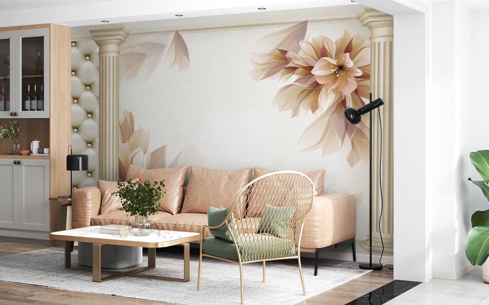 Фотошпалери квіти ростуть біля високих колон