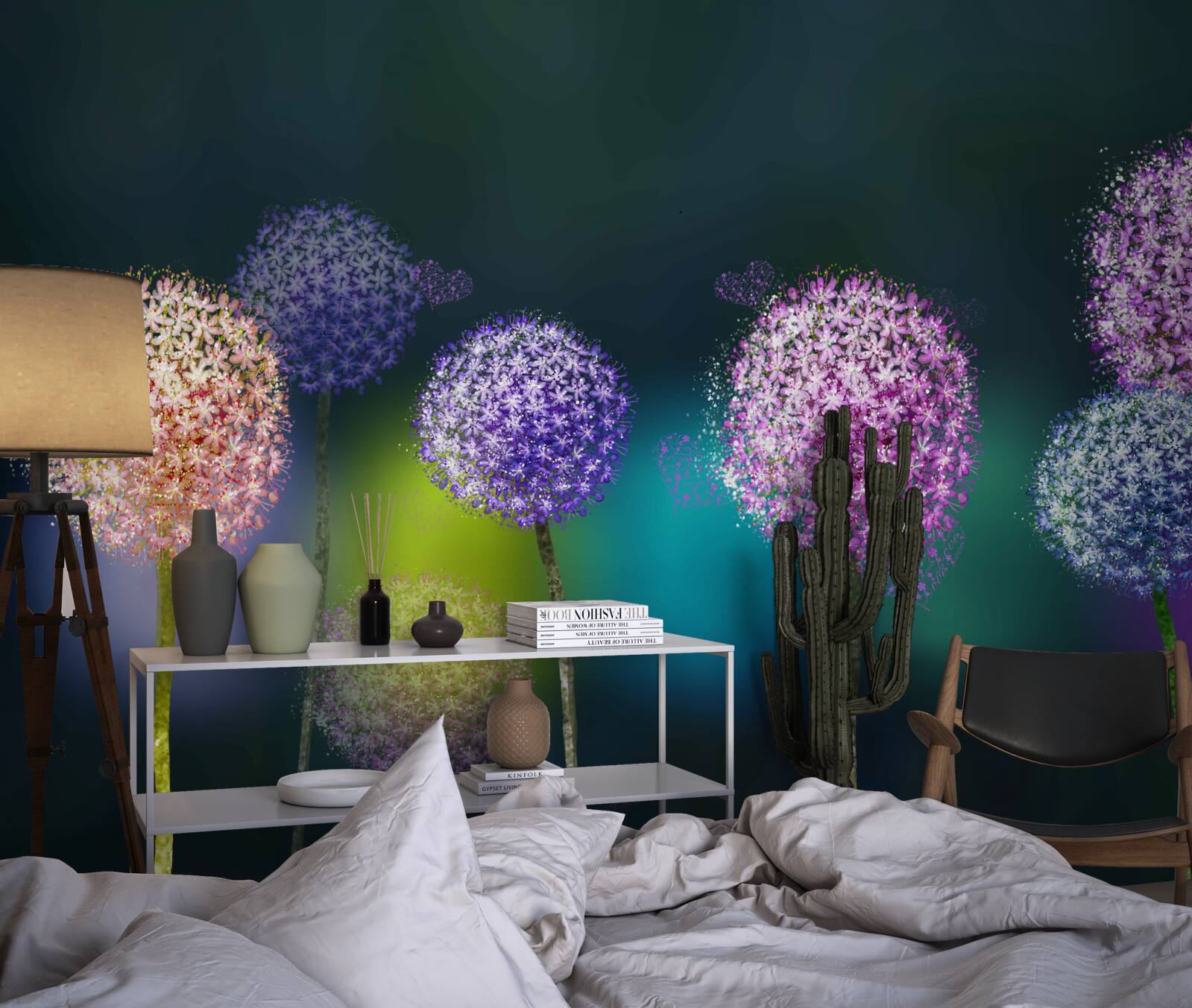 Фотошпалери абстракція кольорових кульбаб під покровом ночі