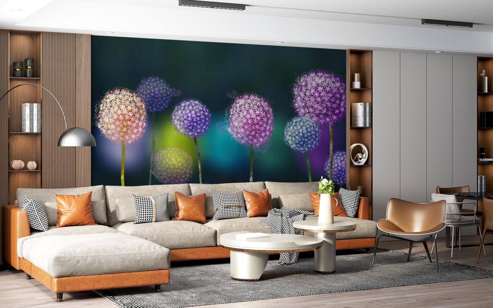 Фотошпалери абстракція кольорових кульбаб під покровом ночі