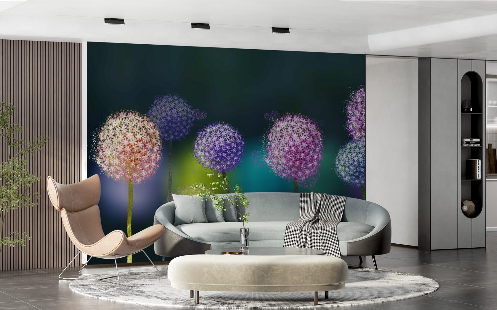 Фотошпалери абстракція кольорових кульбаб під покровом ночі