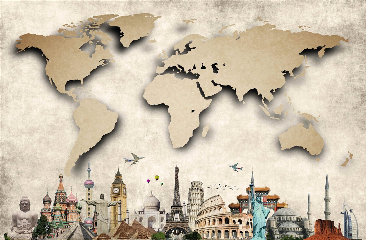 Фотошпалери карта світу та основні визначні місця