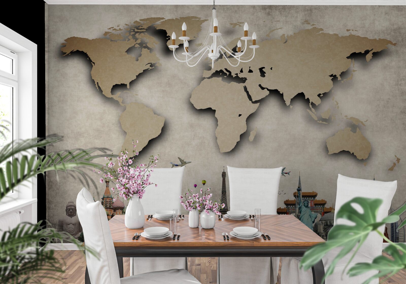 Фотошпалери карта світу та основні визначні місця