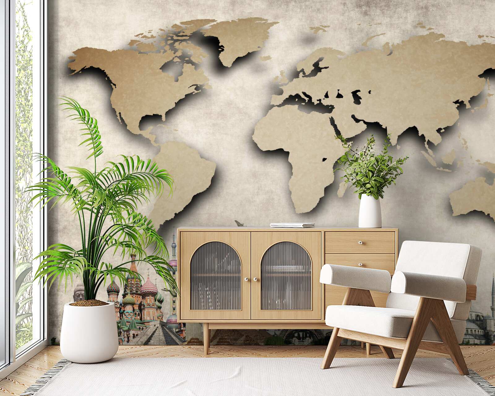 Фотошпалери карта світу та основні визначні місця