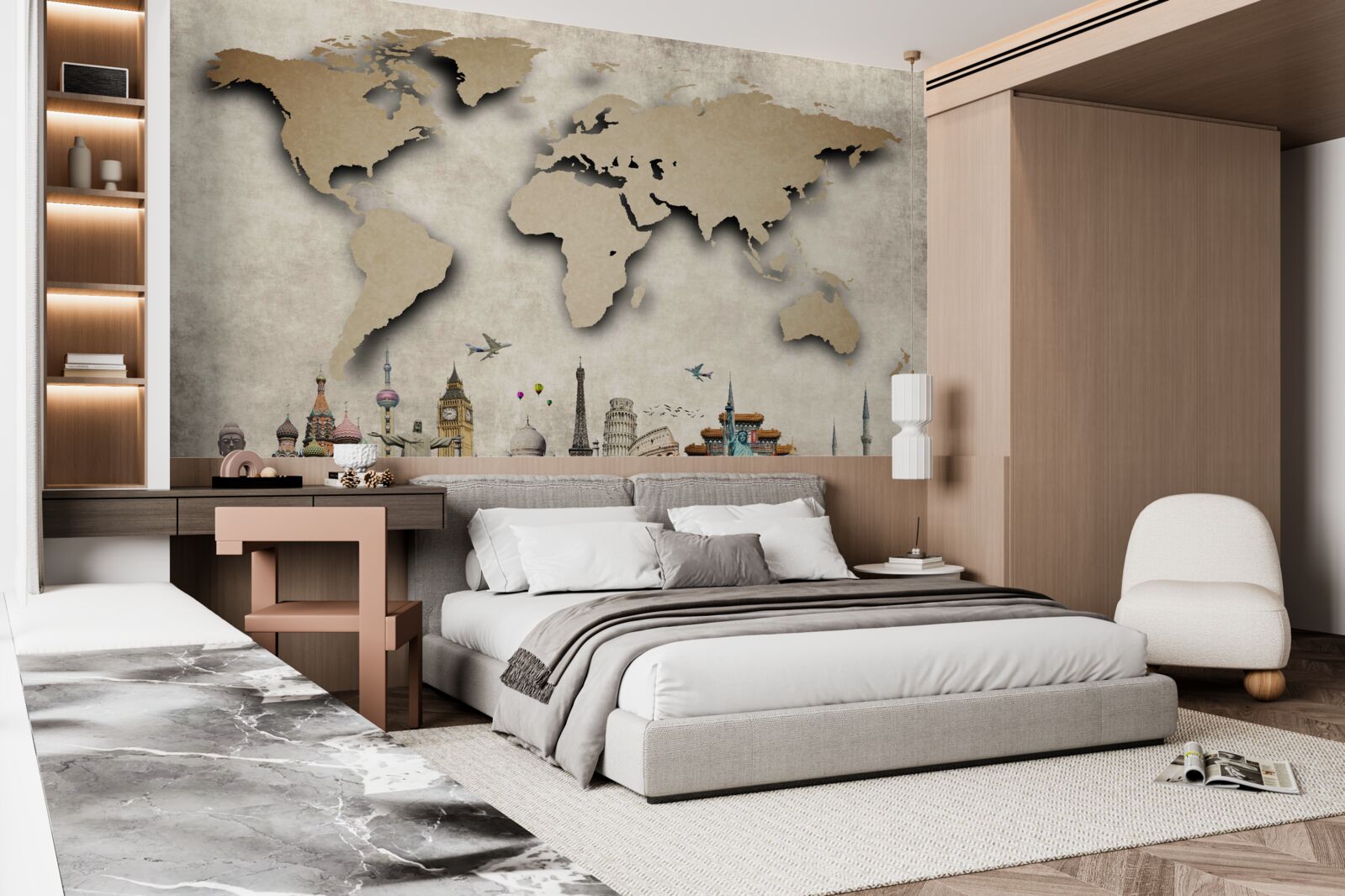 Фотошпалери карта світу та основні визначні місця