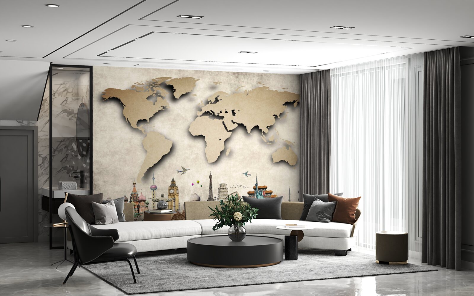 Фотошпалери карта світу та основні визначні місця