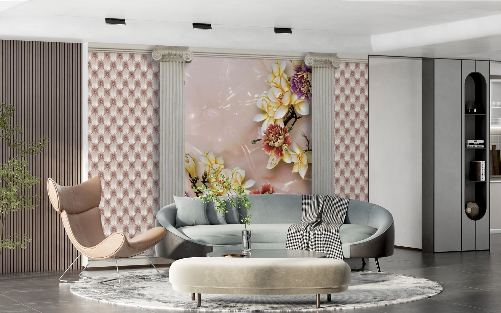 Фотошпалери старовинні високі арки та золоті квіти