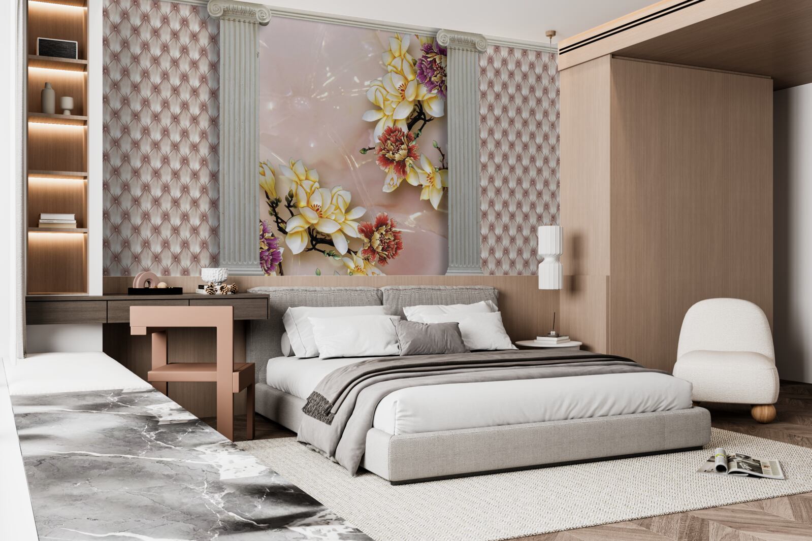 Фотошпалери старовинні високі арки та золоті квіти