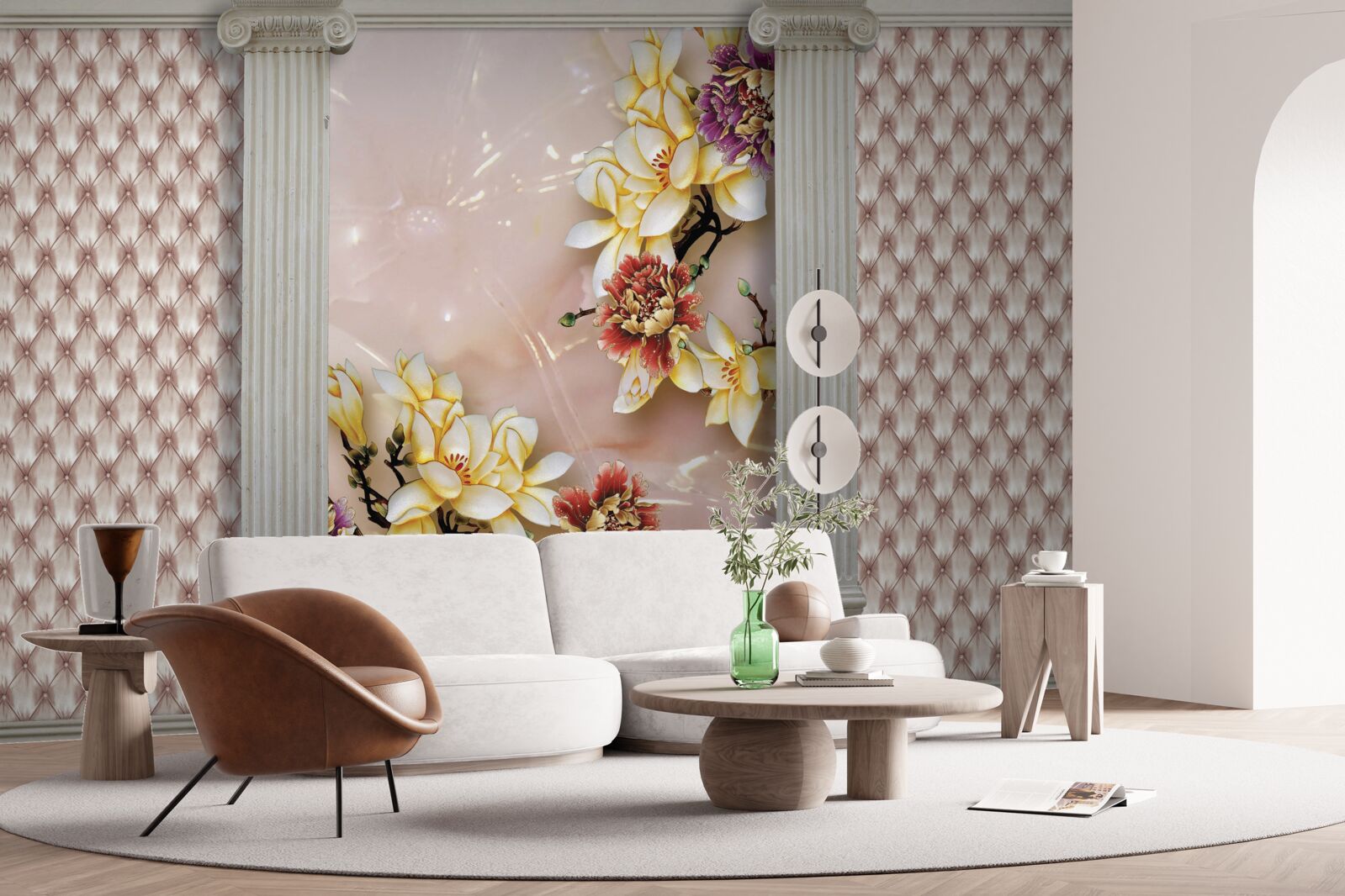 Фотошпалери старовинні високі арки та золоті квіти