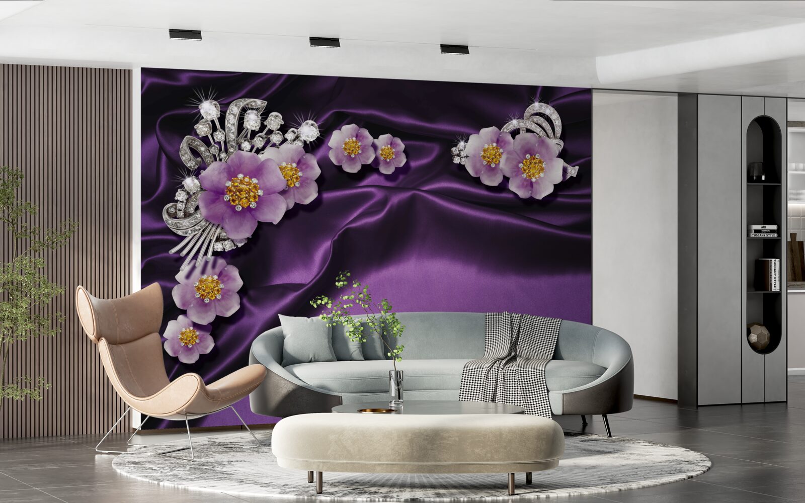 Фотошпалери Бузкові квіти на темному шовку зі срібними акцентами