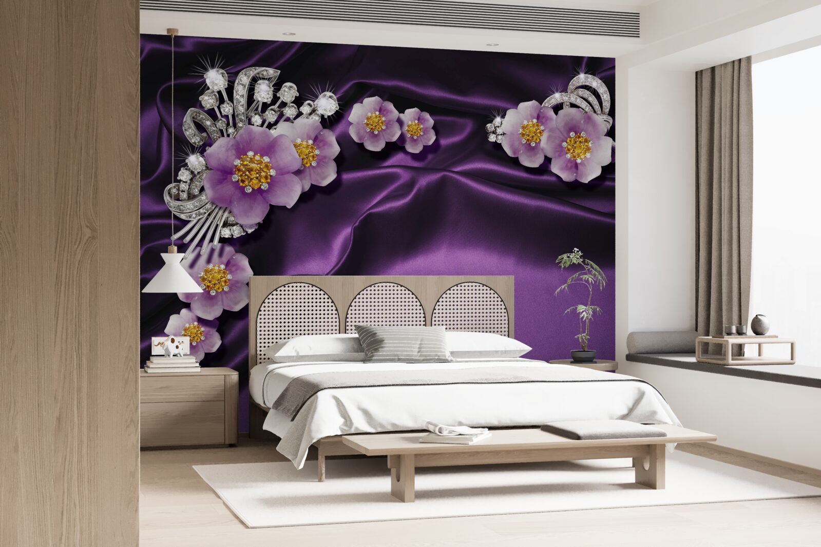 Фотошпалери Бузкові квіти на темному шовку зі срібними акцентами