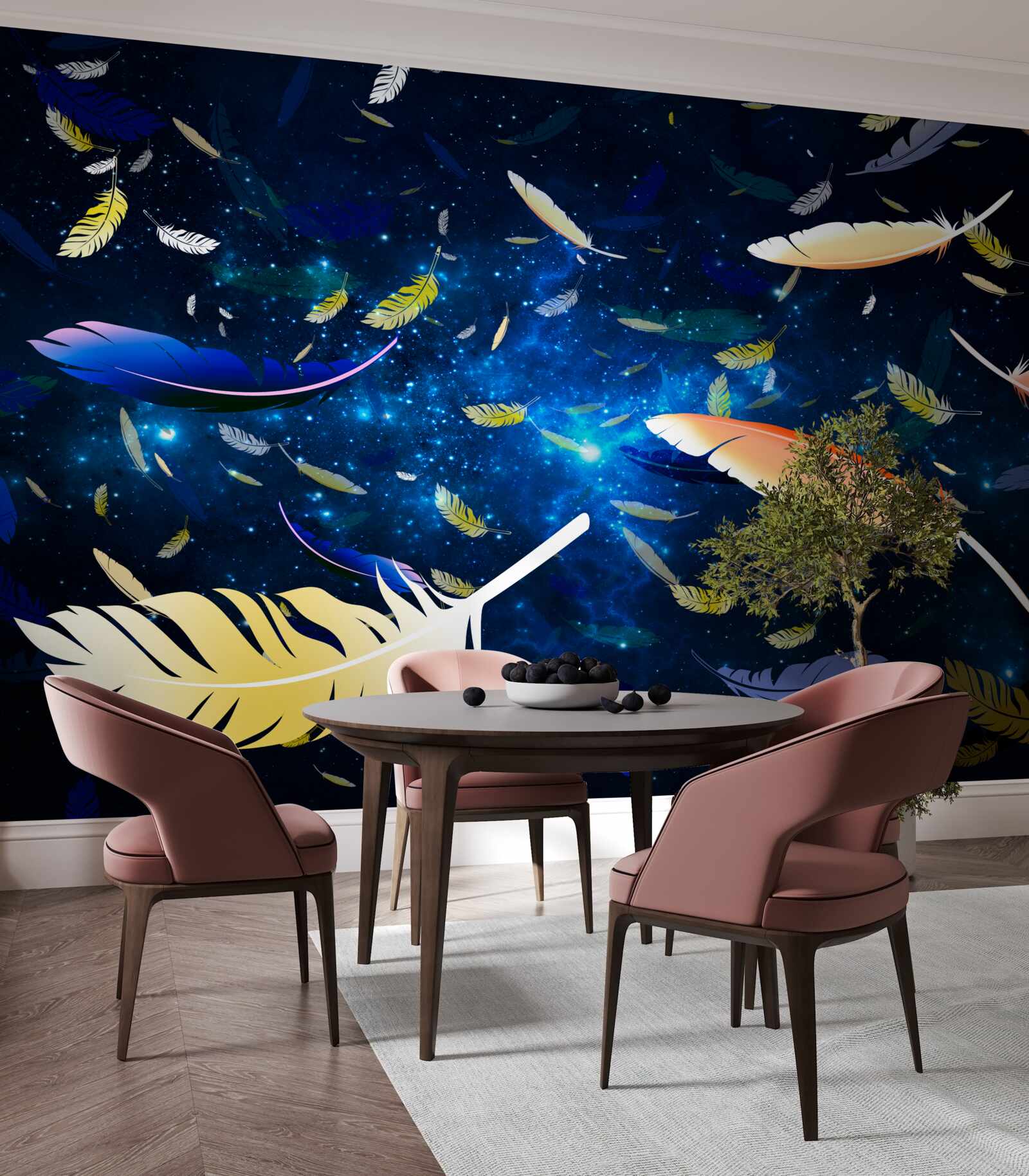 Фотошпалери вихор яскравого пір'я в безодні всесвіту