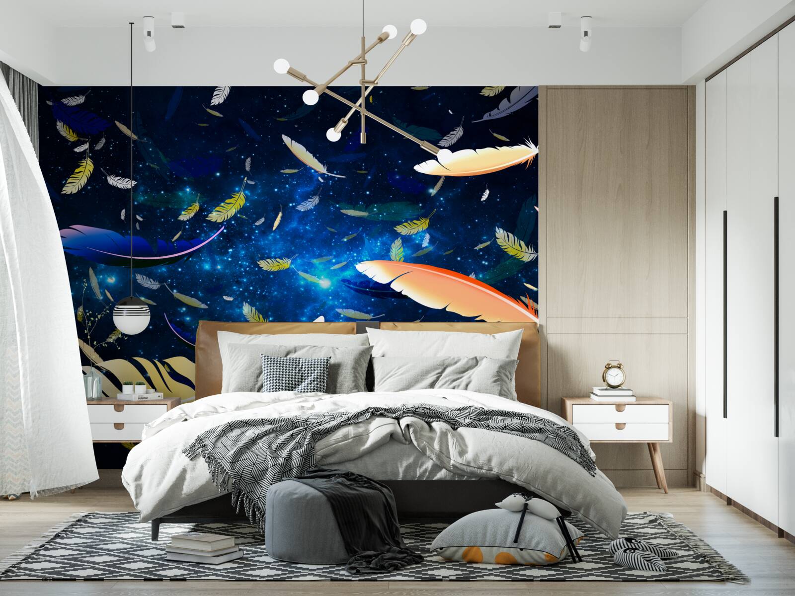 Фотошпалери вихор яскравого пір'я в безодні всесвіту