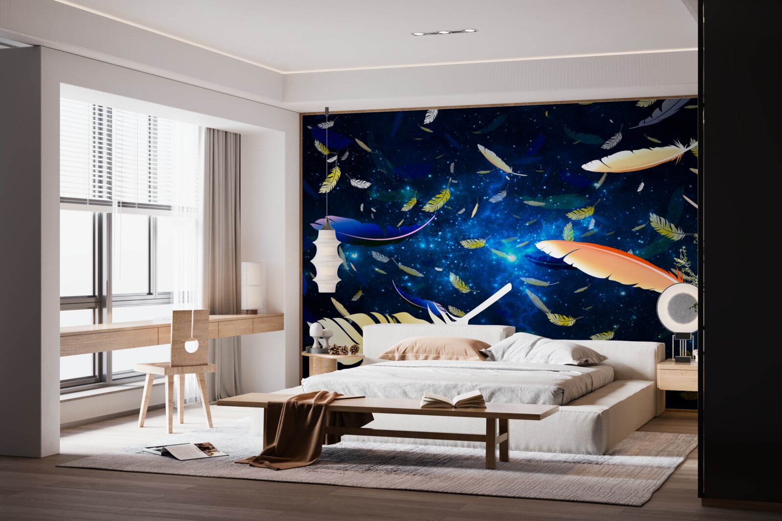 Фотошпалери вихор яскравого пір'я в безодні всесвіту