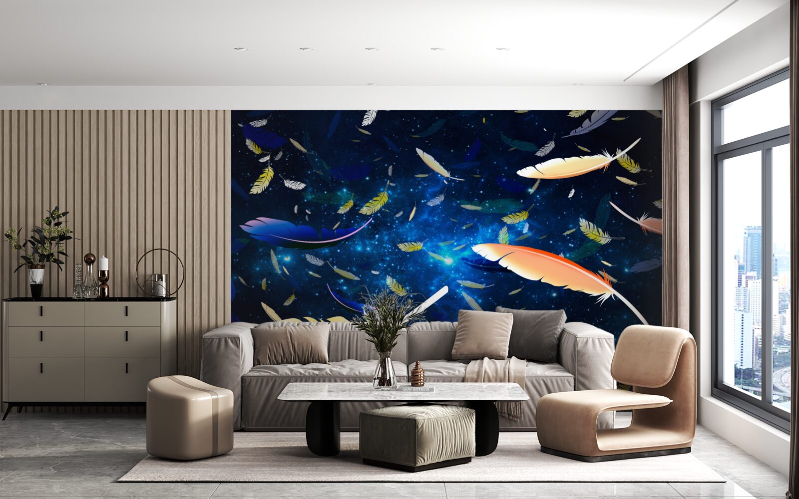 Фотошпалери вихор яскравого пір'я в безодні всесвіту