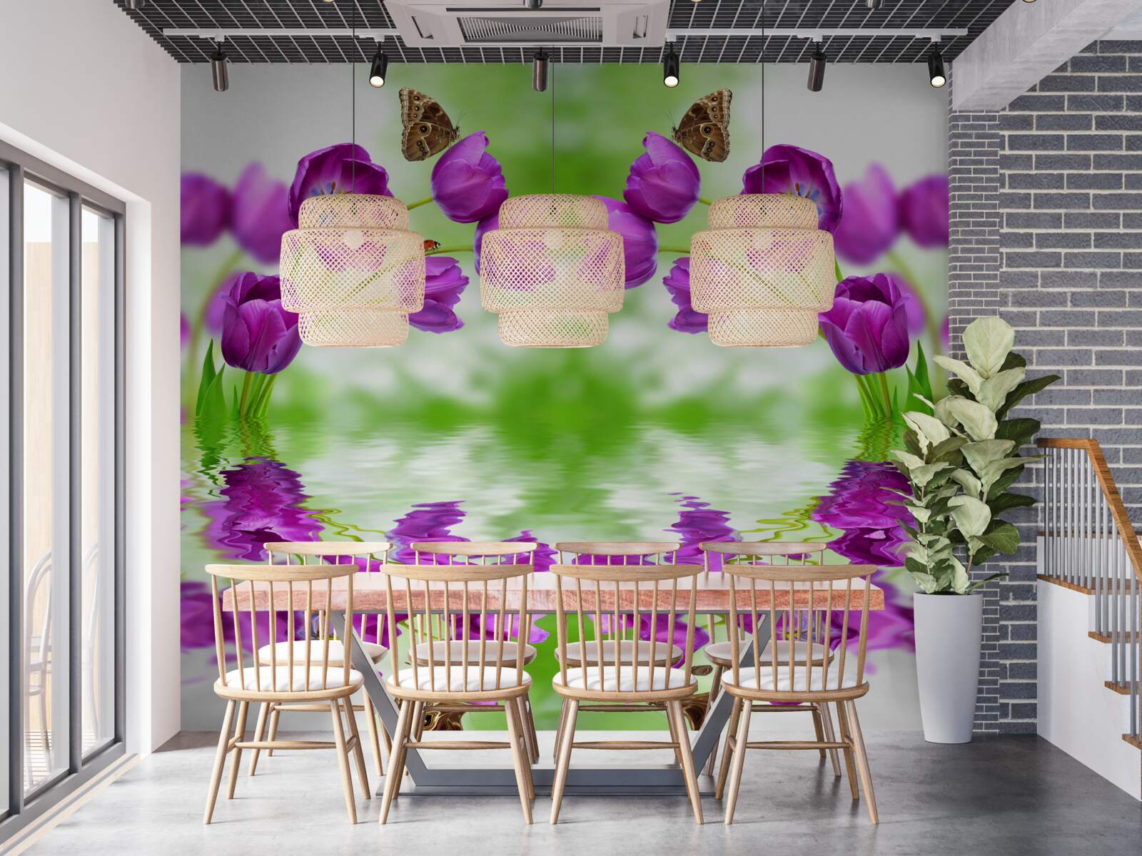 Фотошпалери квіти відображають метеликів, що відпочивають на них у воді