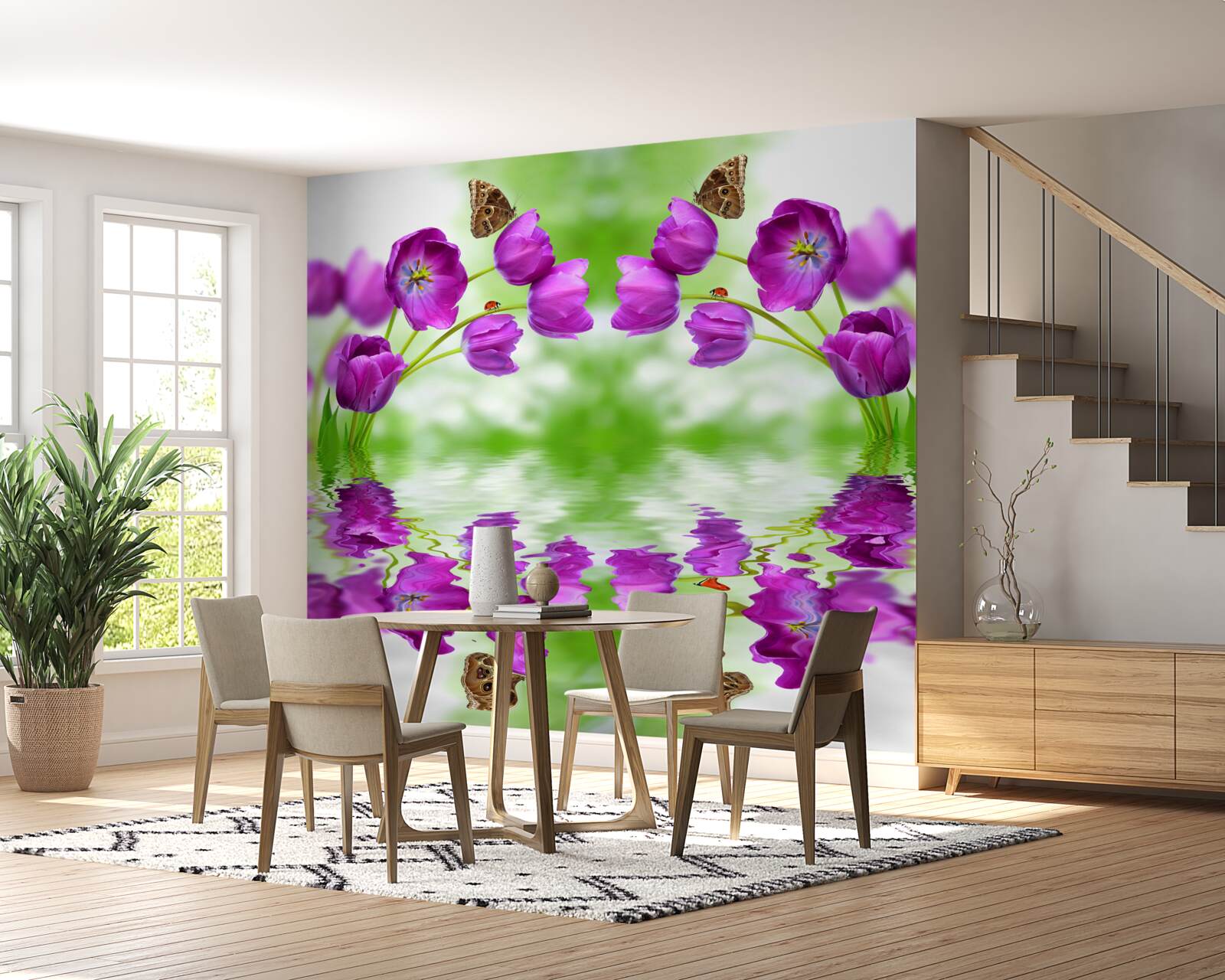 Фотошпалери квіти відображають метеликів, що відпочивають на них у воді