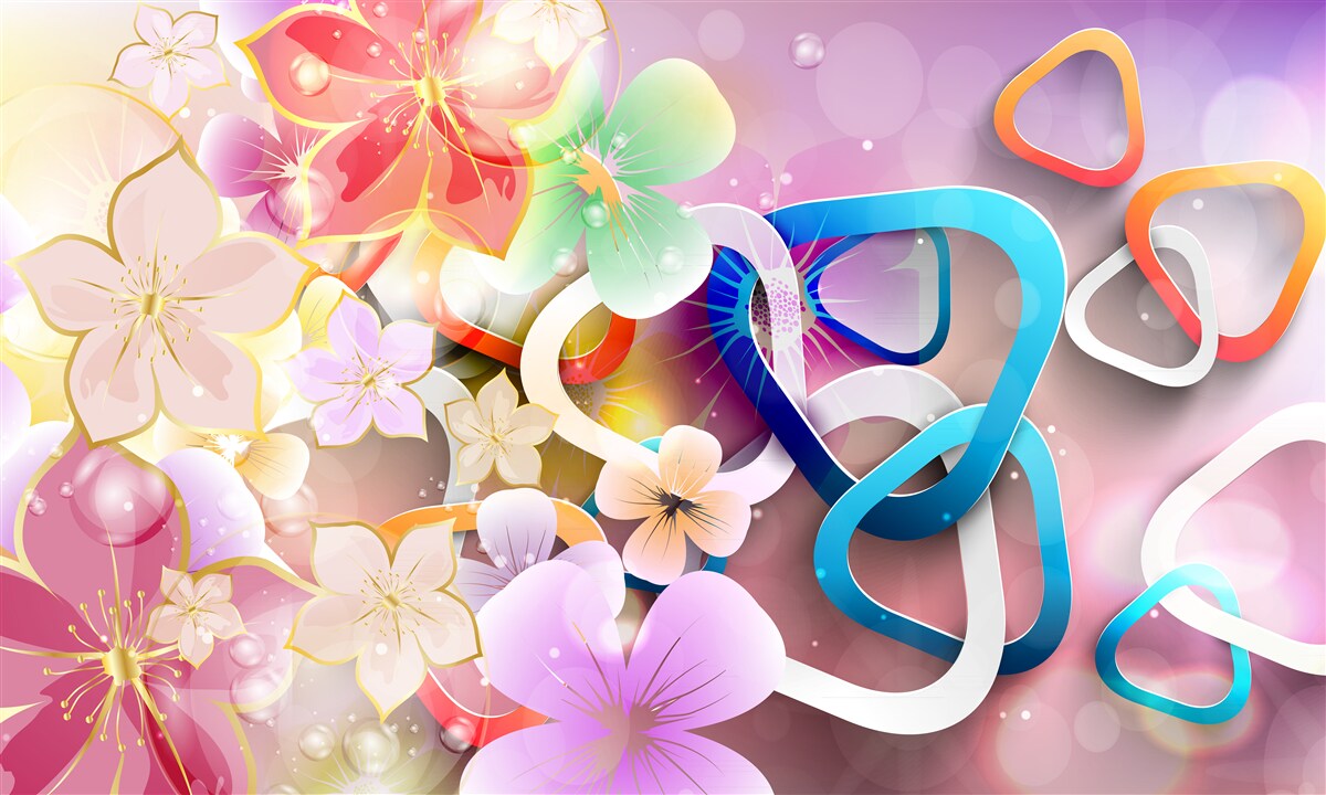 Фотошпалери квіти в насиченому кольорі та візерунку з золотими акцентами