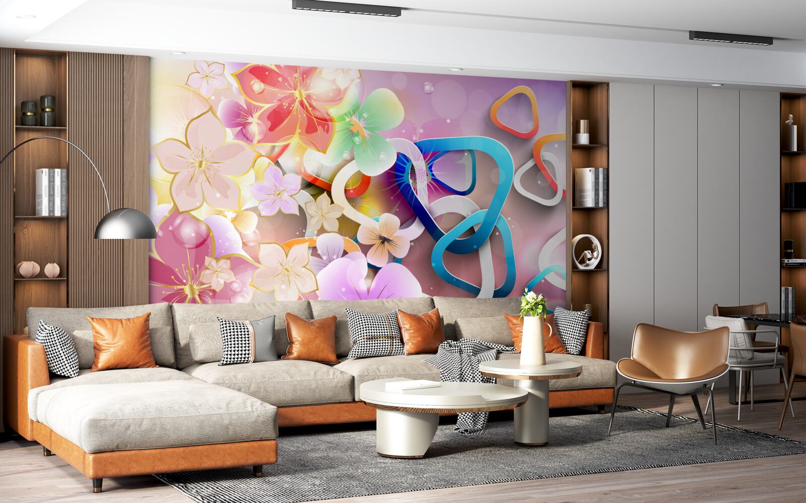 Фотошпалери квіти в насиченому кольорі та візерунку з золотими акцентами