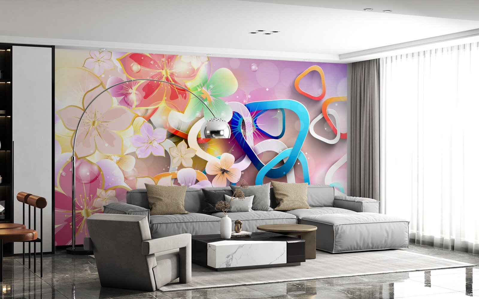 Фотошпалери квіти в насиченому кольорі та візерунку з золотими акцентами