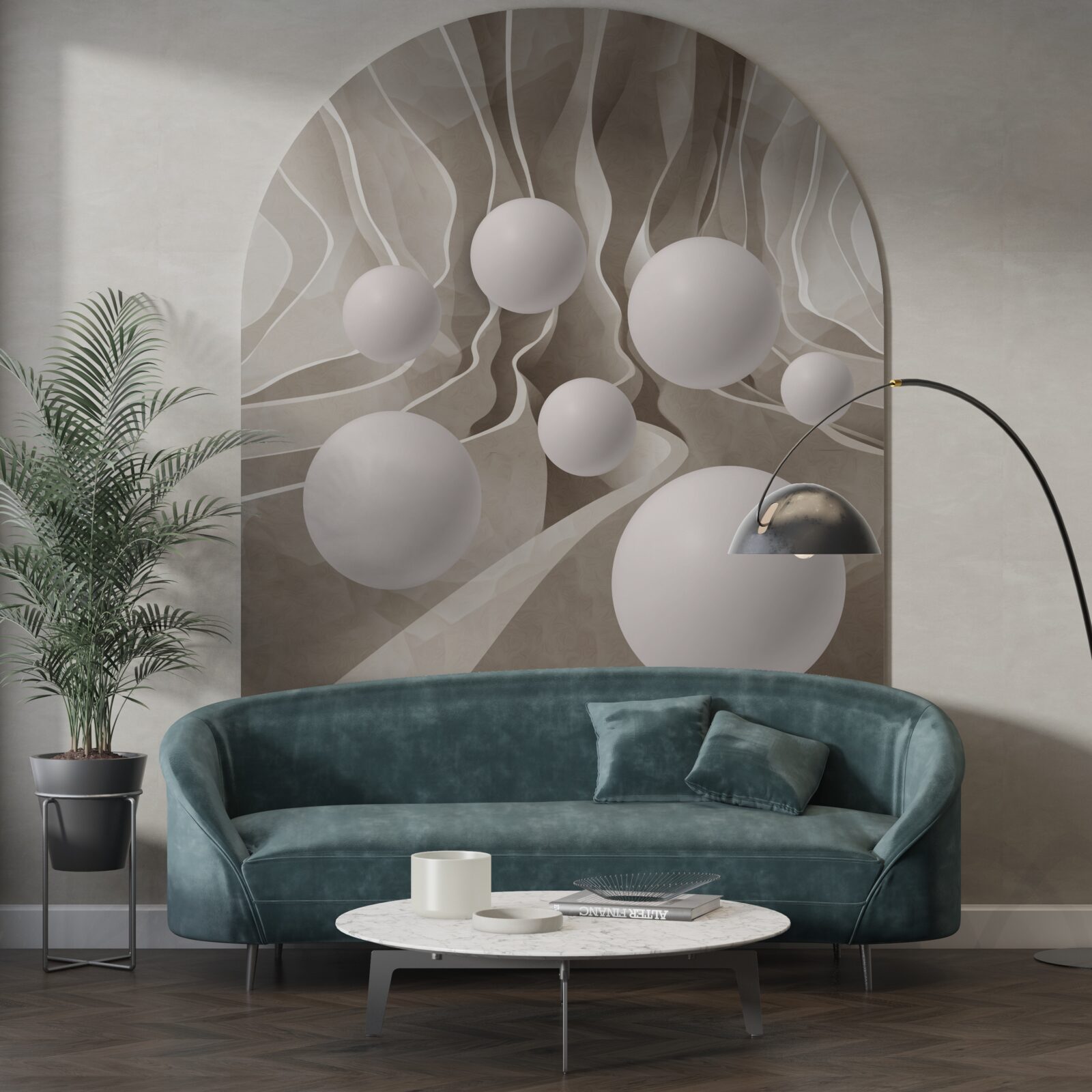 Фотошпалери гладкі білі кульки по колу