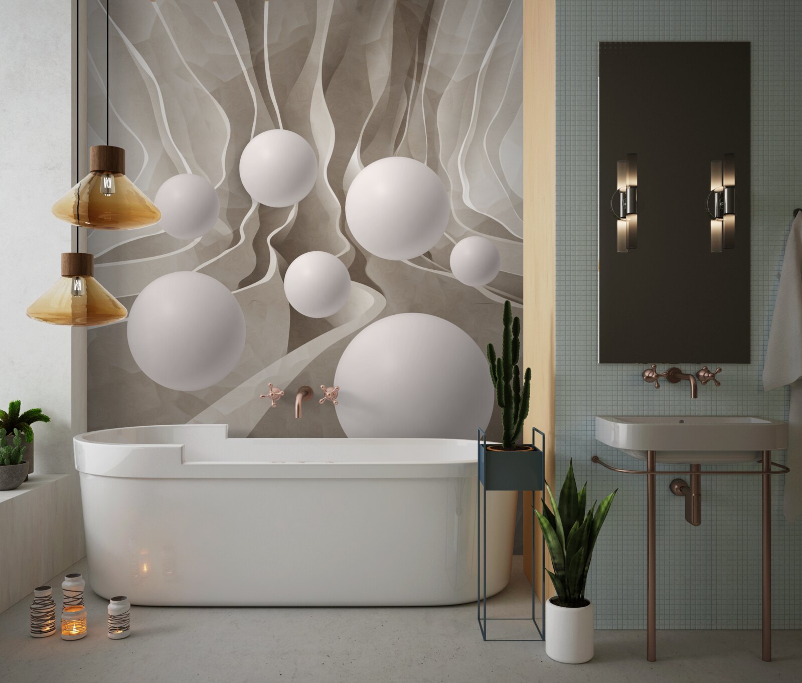 Фотошпалери гладкі білі кульки по колу