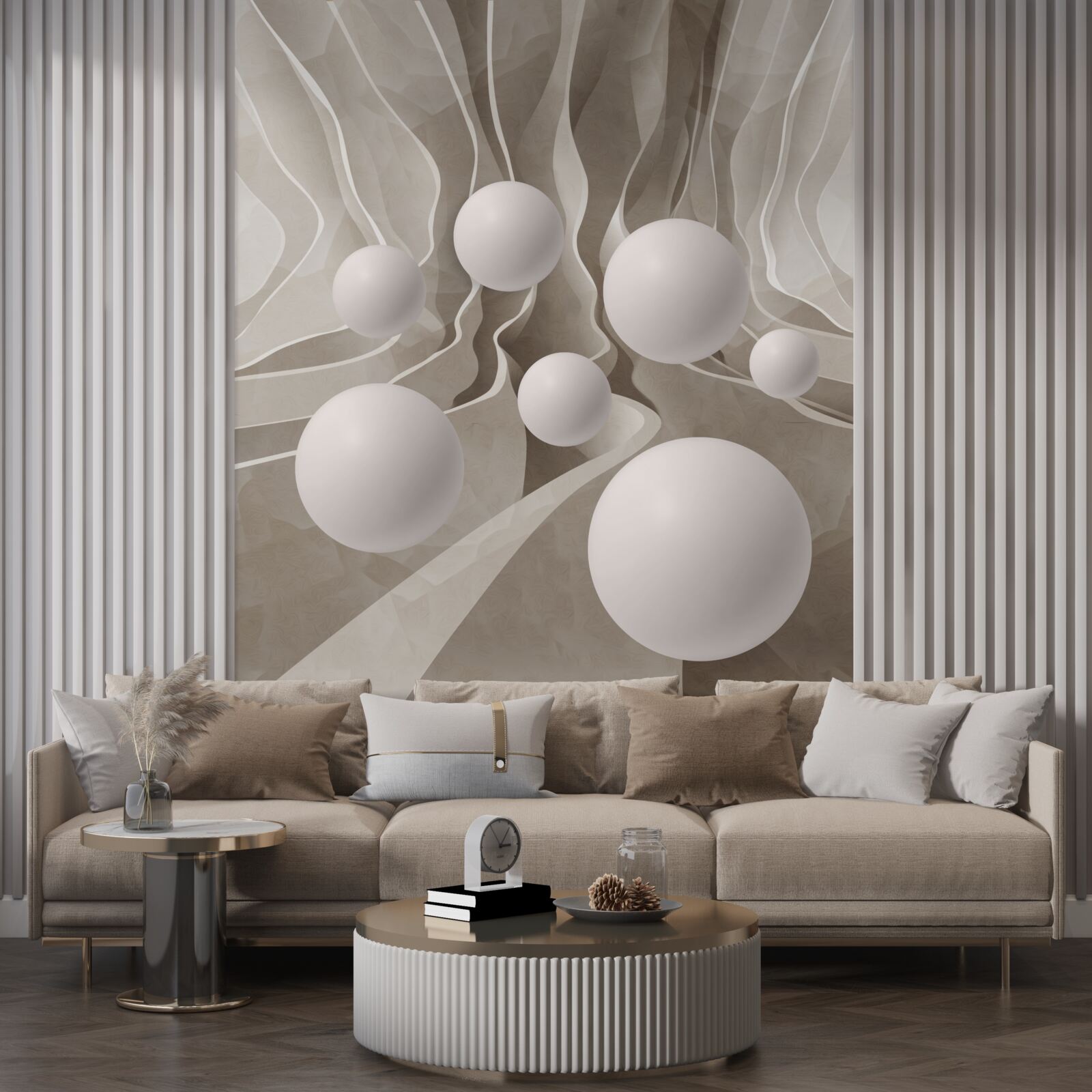 Фотошпалери гладкі білі кульки по колу