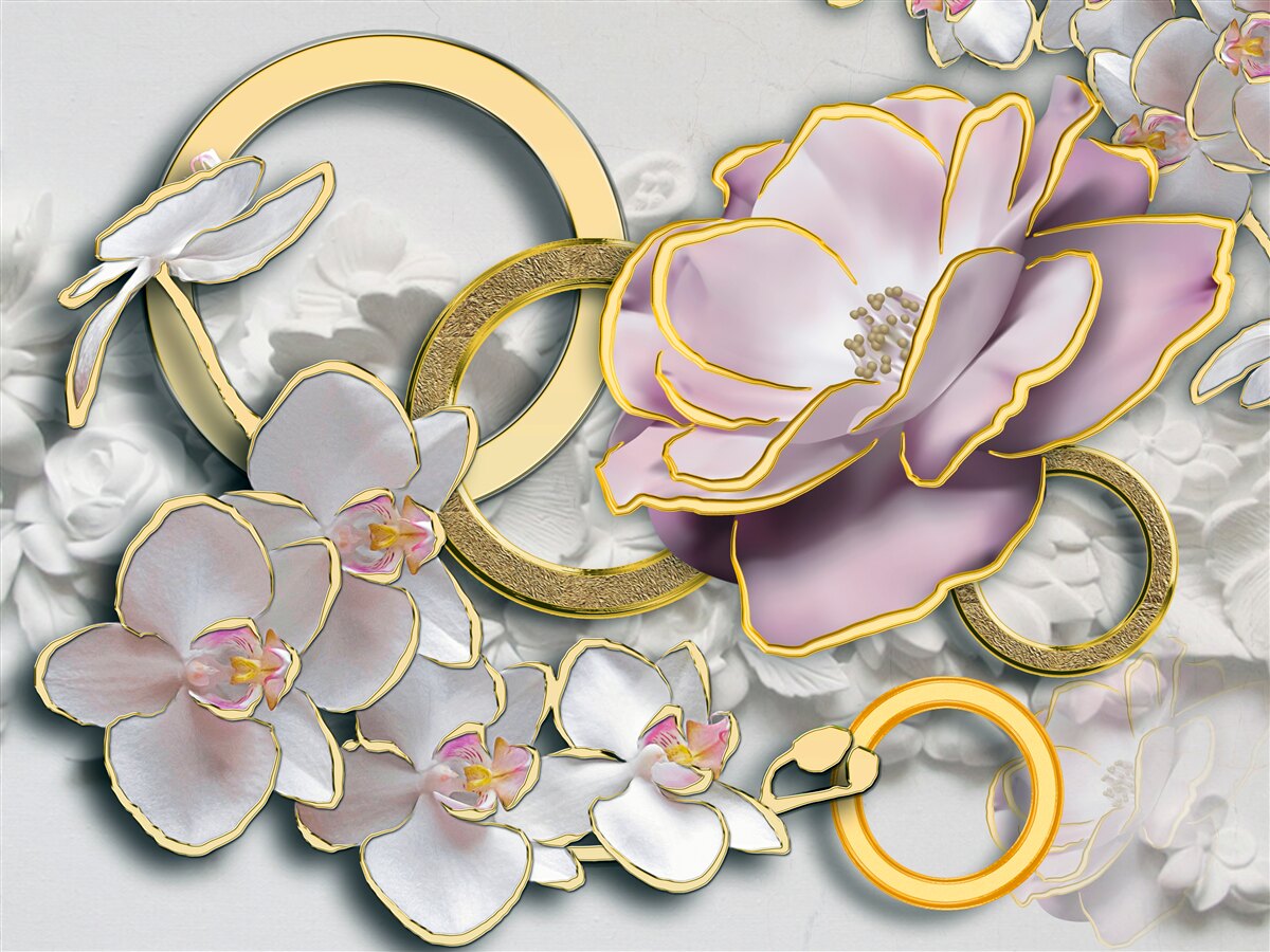 Фотошпалери сяючі та золоті квіти в небі