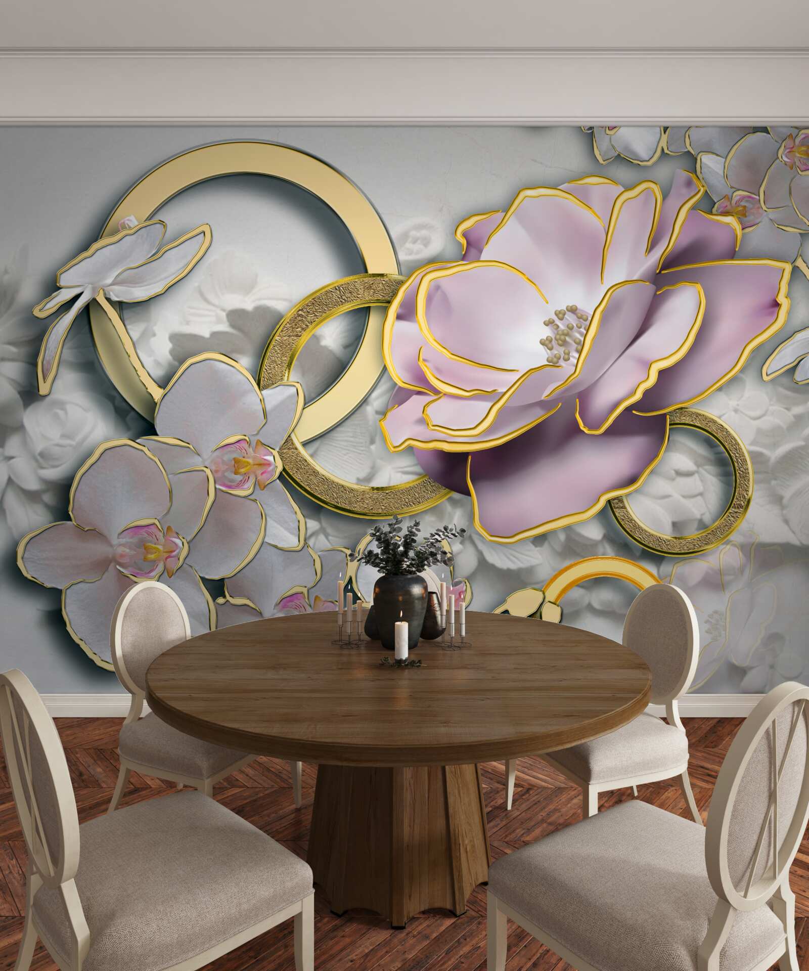 Фотошпалери сяючі та золоті квіти в небі