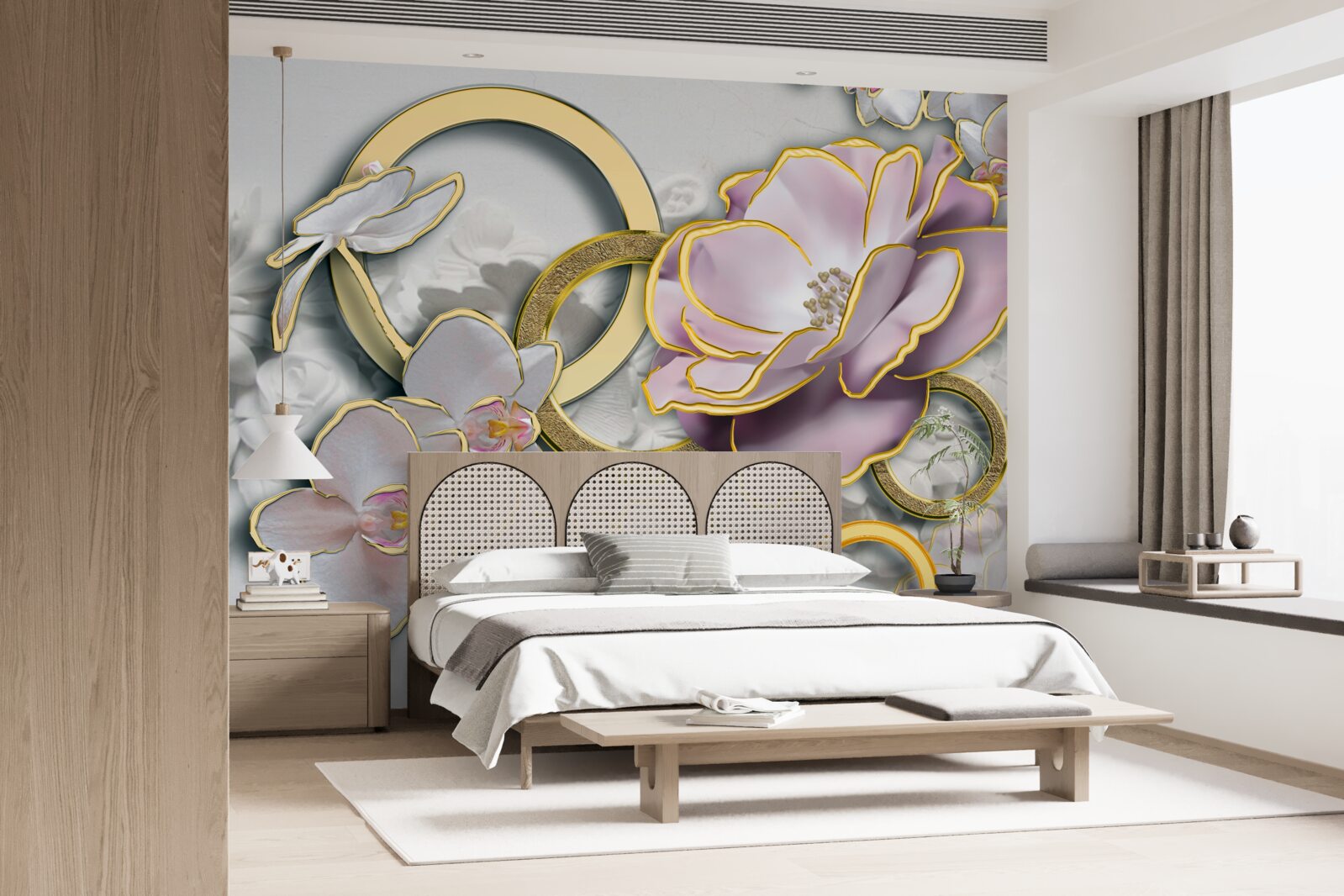 Фотошпалери сяючі та золоті квіти в небі