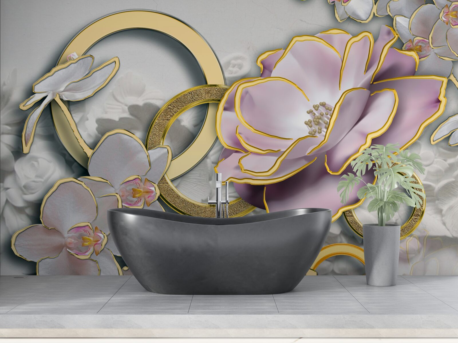 Фотошпалери сяючі та золоті квіти в небі