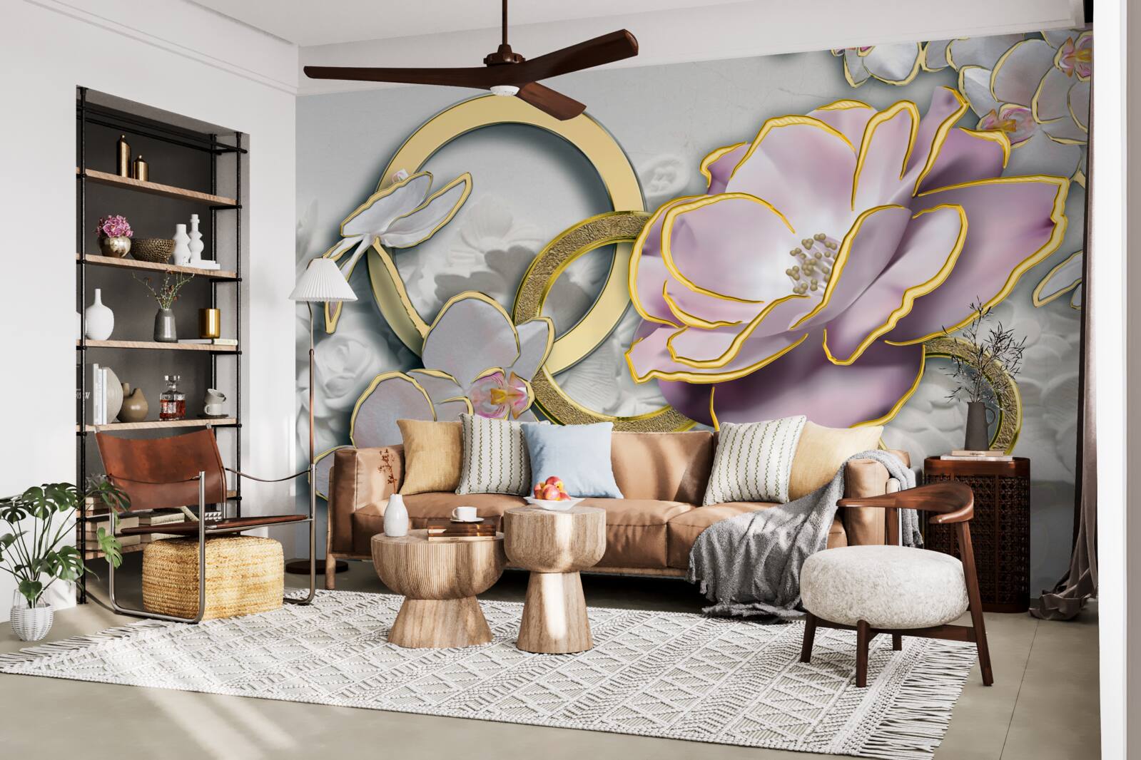 Фотошпалери сяючі та золоті квіти в небі