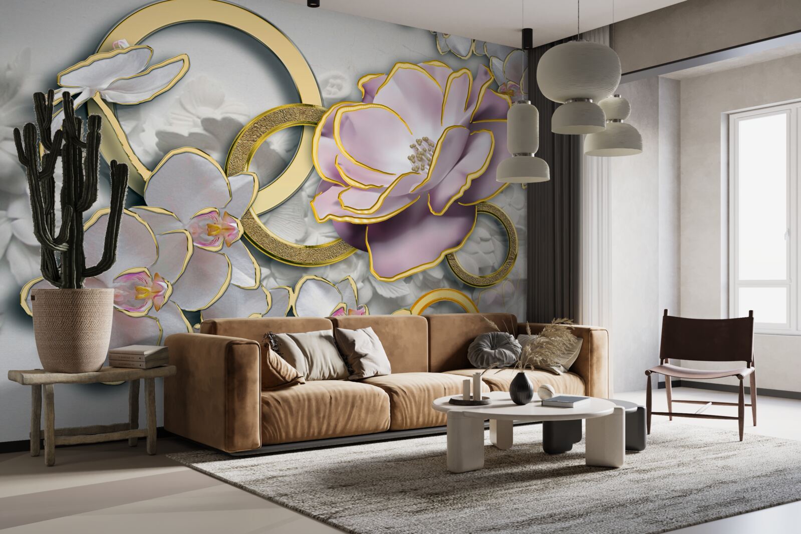 Фотошпалери сяючі та золоті квіти в небі