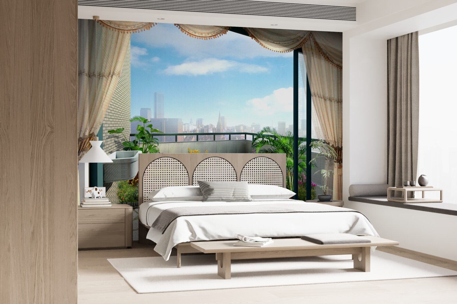 Фотошпалери лоджія з чудовим видом на літнє місто