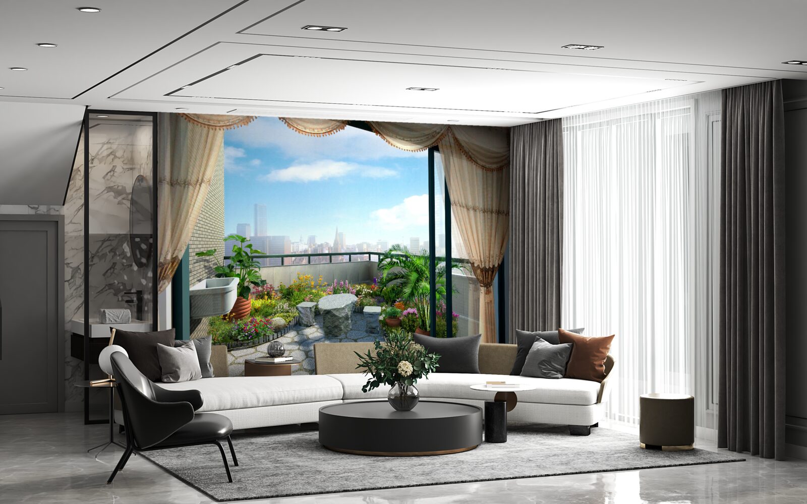 Фотошпалери лоджія з чудовим видом на літнє місто