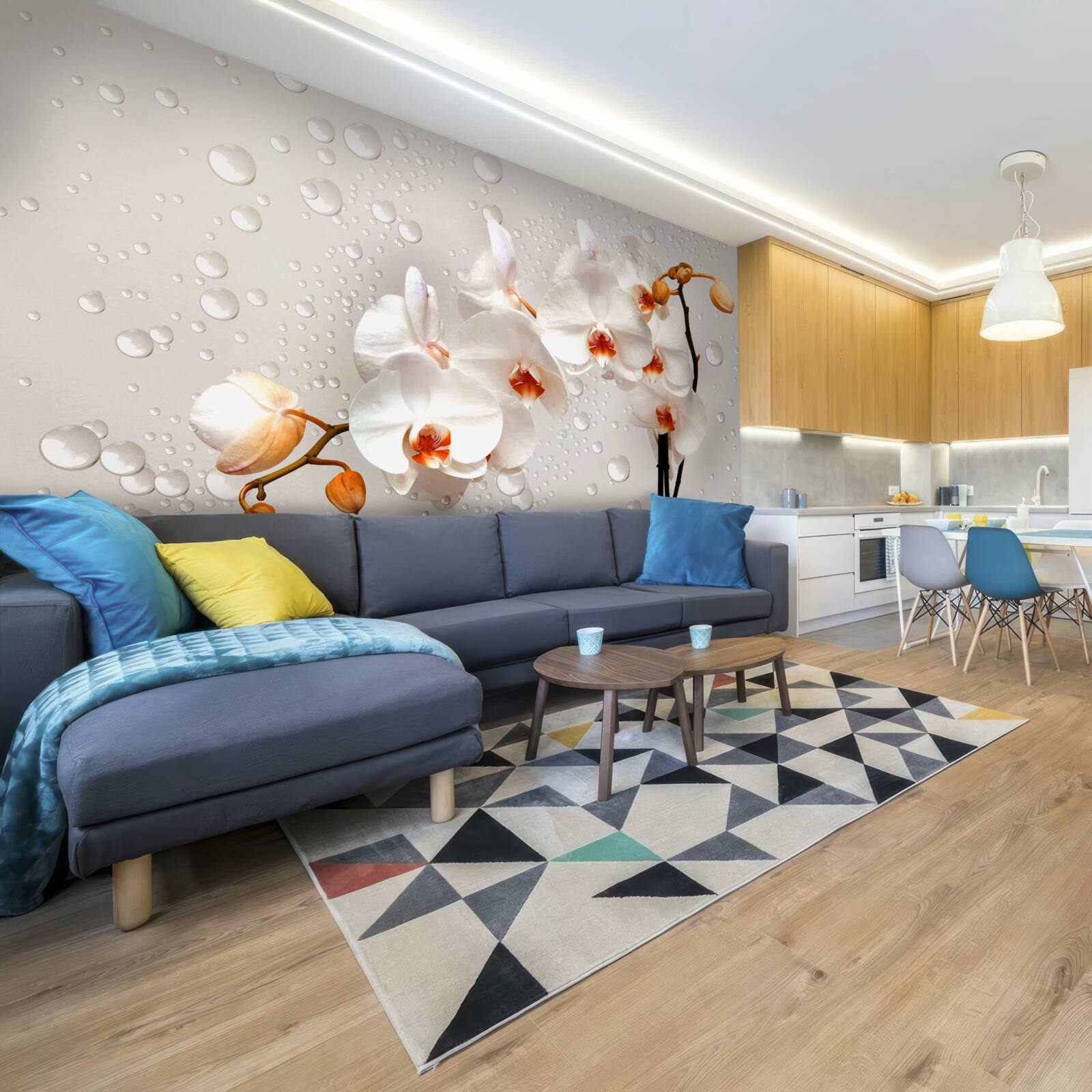 Фотошпалери великі краплі дощу вкривають білі квіти лотоса