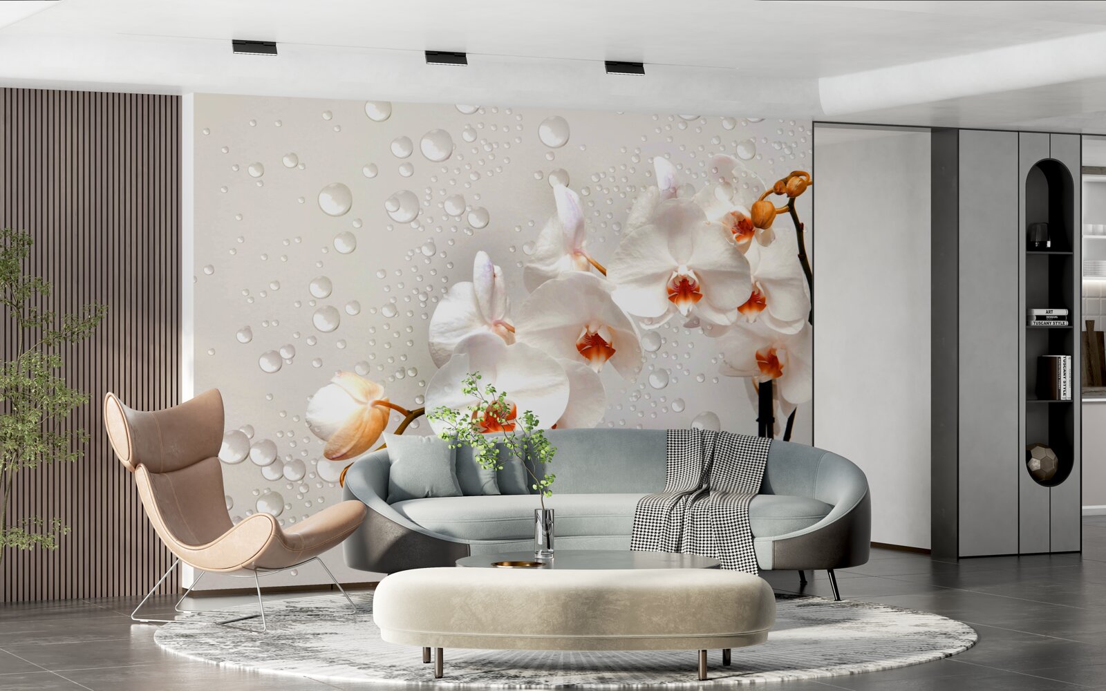 Фотошпалери великі краплі дощу вкривають білі квіти лотоса