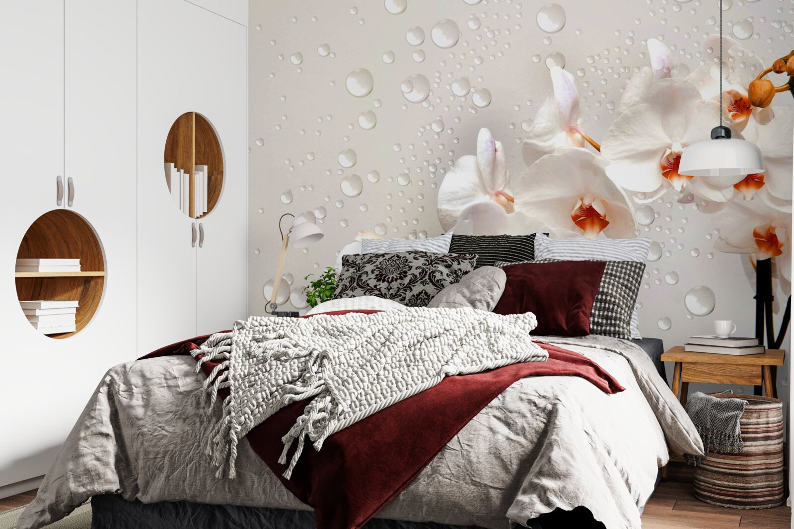 Фотошпалери великі краплі дощу вкривають білі квіти лотоса