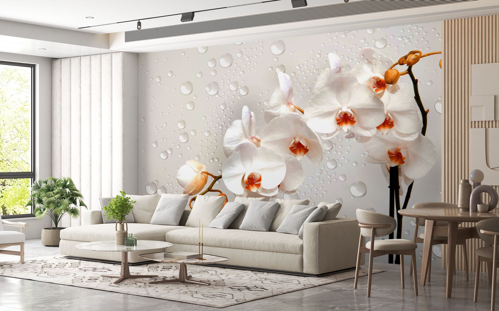 Фотошпалери великі краплі дощу вкривають білі квіти лотоса