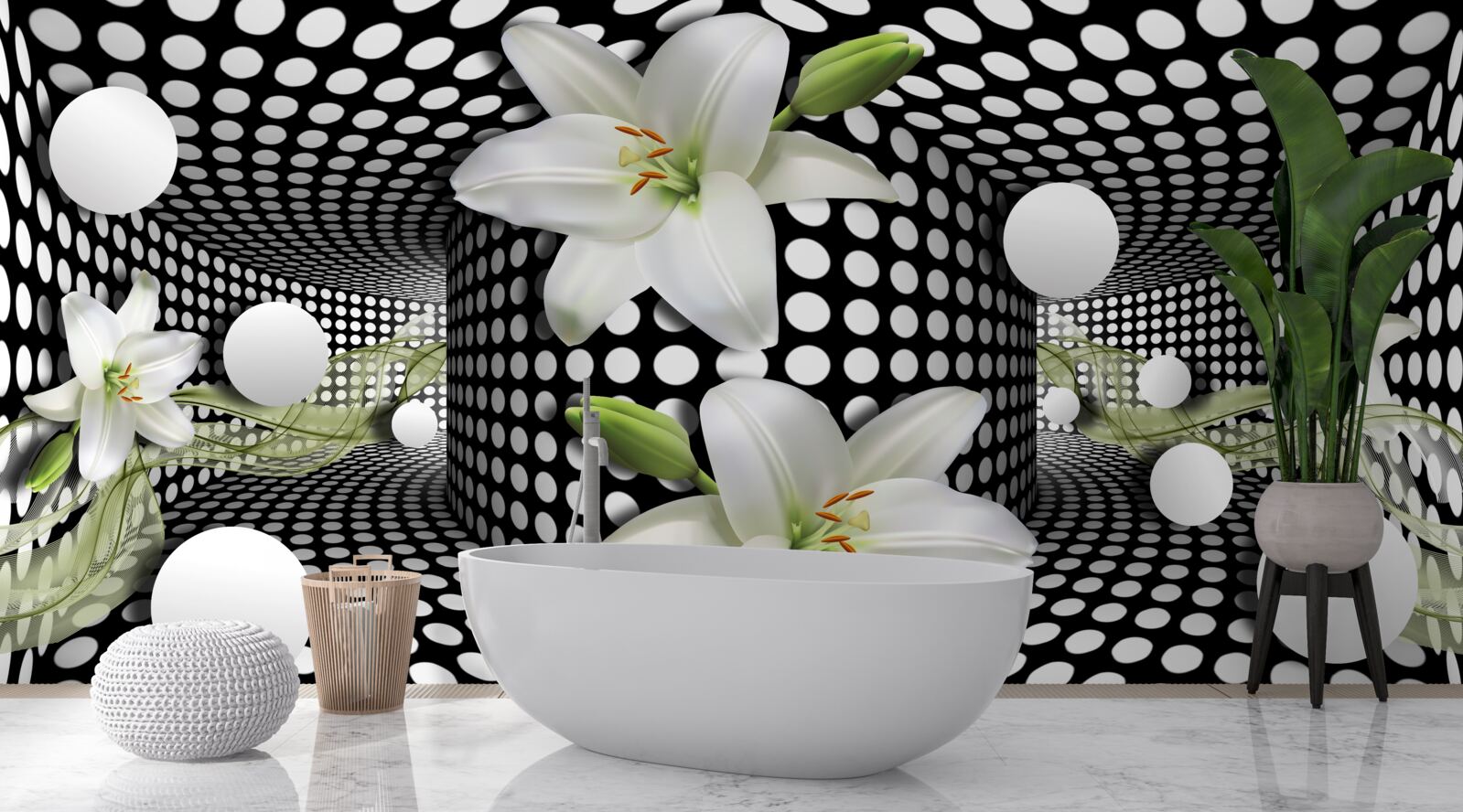 Фотошпалери білі лотоси в абстрактному коридорі