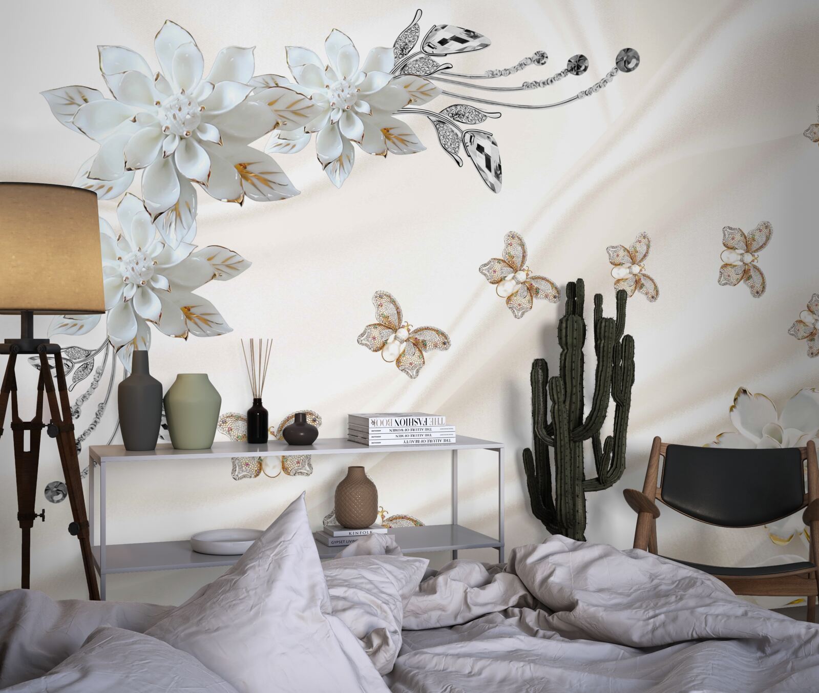 Фотошпалери шовкові метелики пурхають над квітами