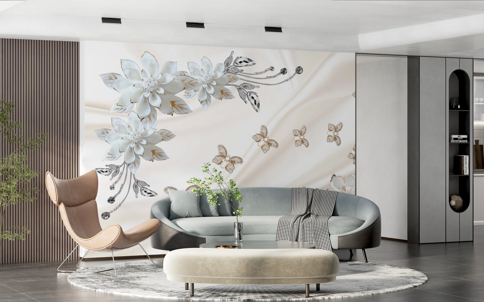 Фотошпалери шовкові метелики пурхають над квітами