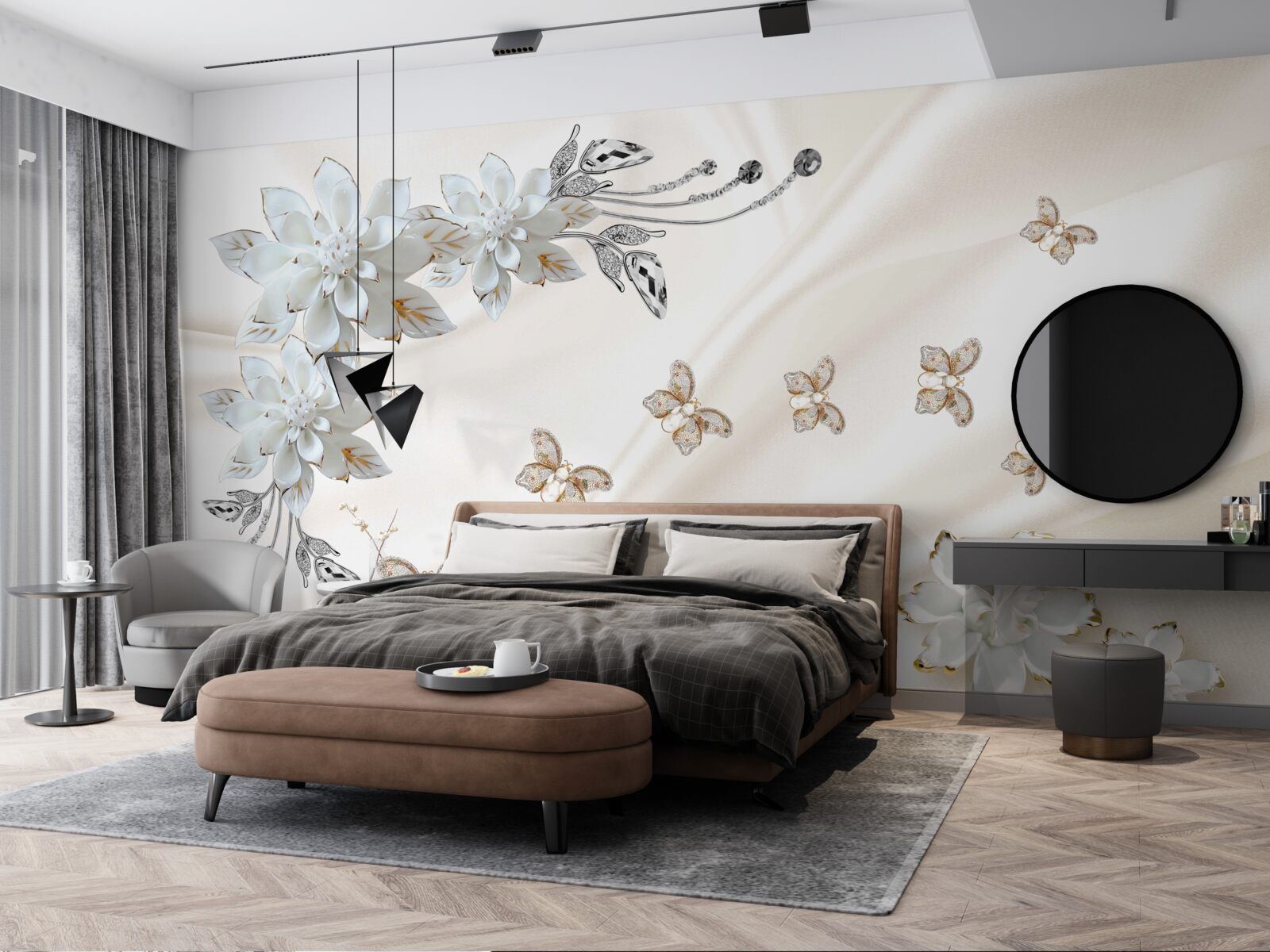 Фотошпалери шовкові метелики пурхають над квітами