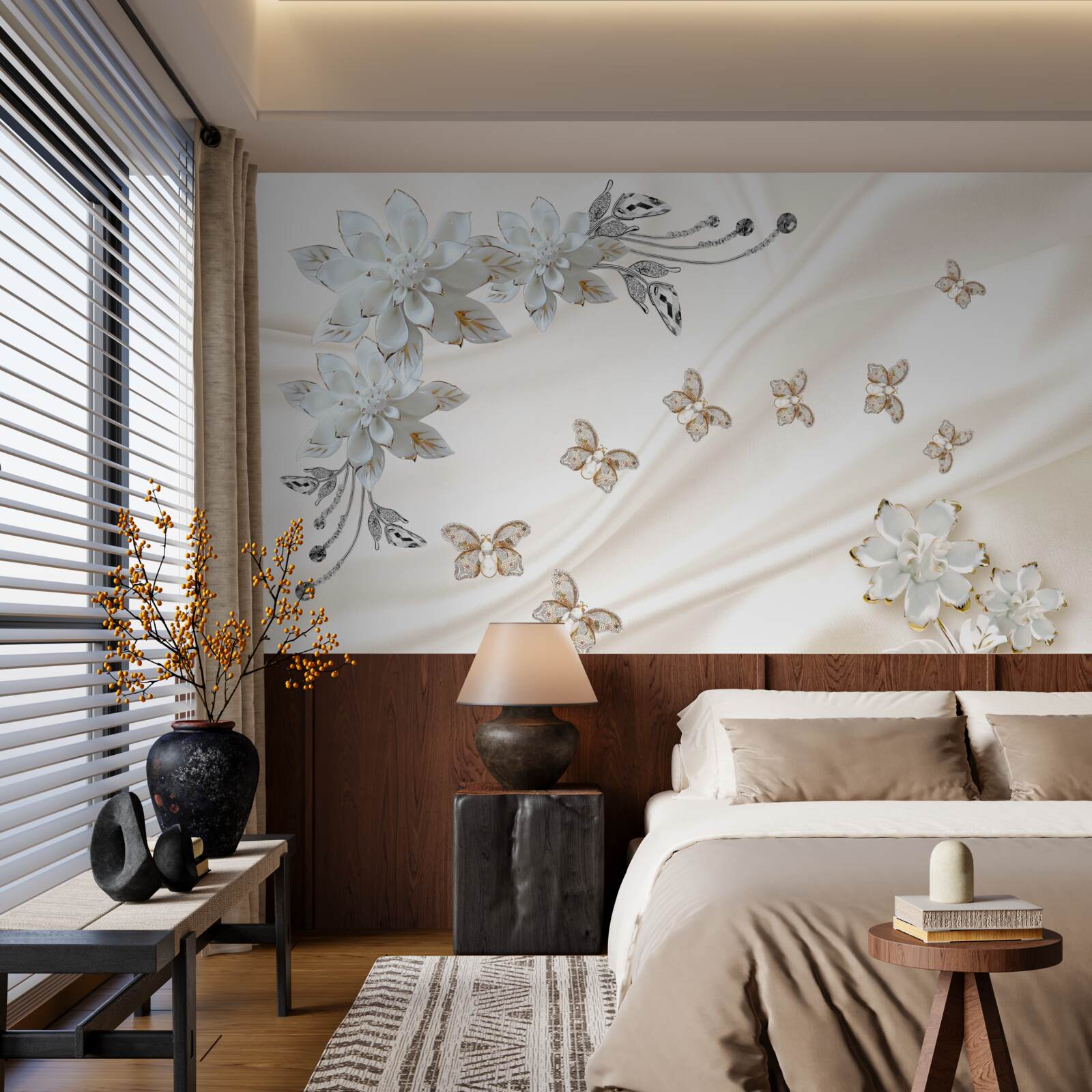 Фотошпалери шовкові метелики пурхають над квітами