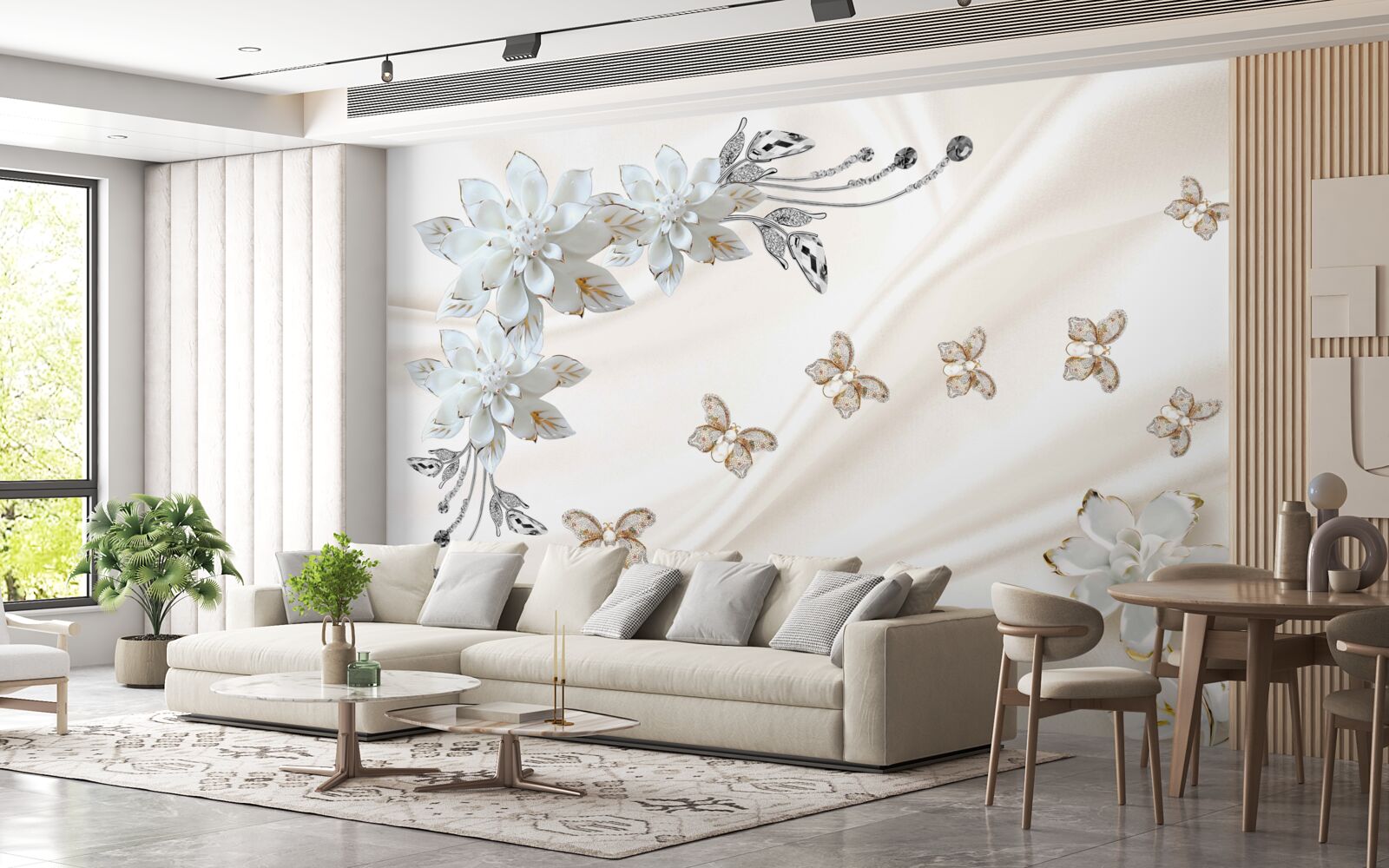 Фотошпалери шовкові метелики пурхають над квітами