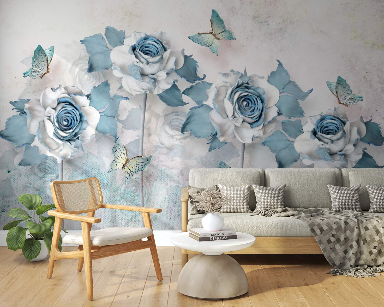 Фотошпалери витончені троянди з текстилю та біжутерії з метеликами