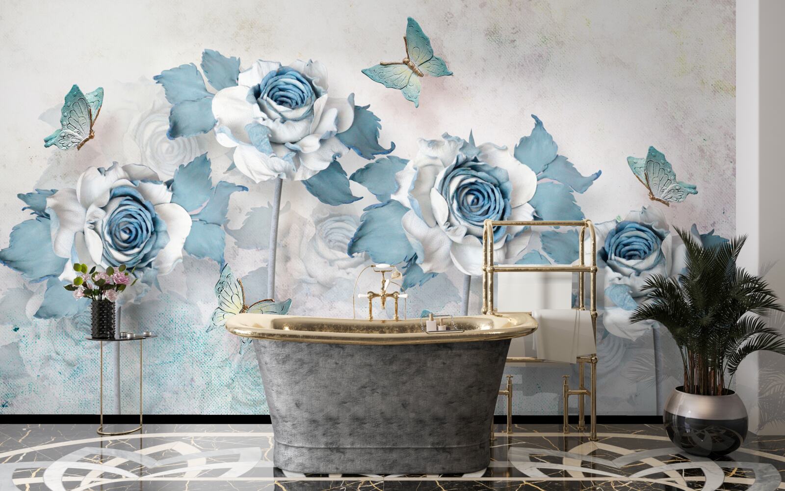 Фотошпалери витончені троянди з текстилю та біжутерії з метеликами