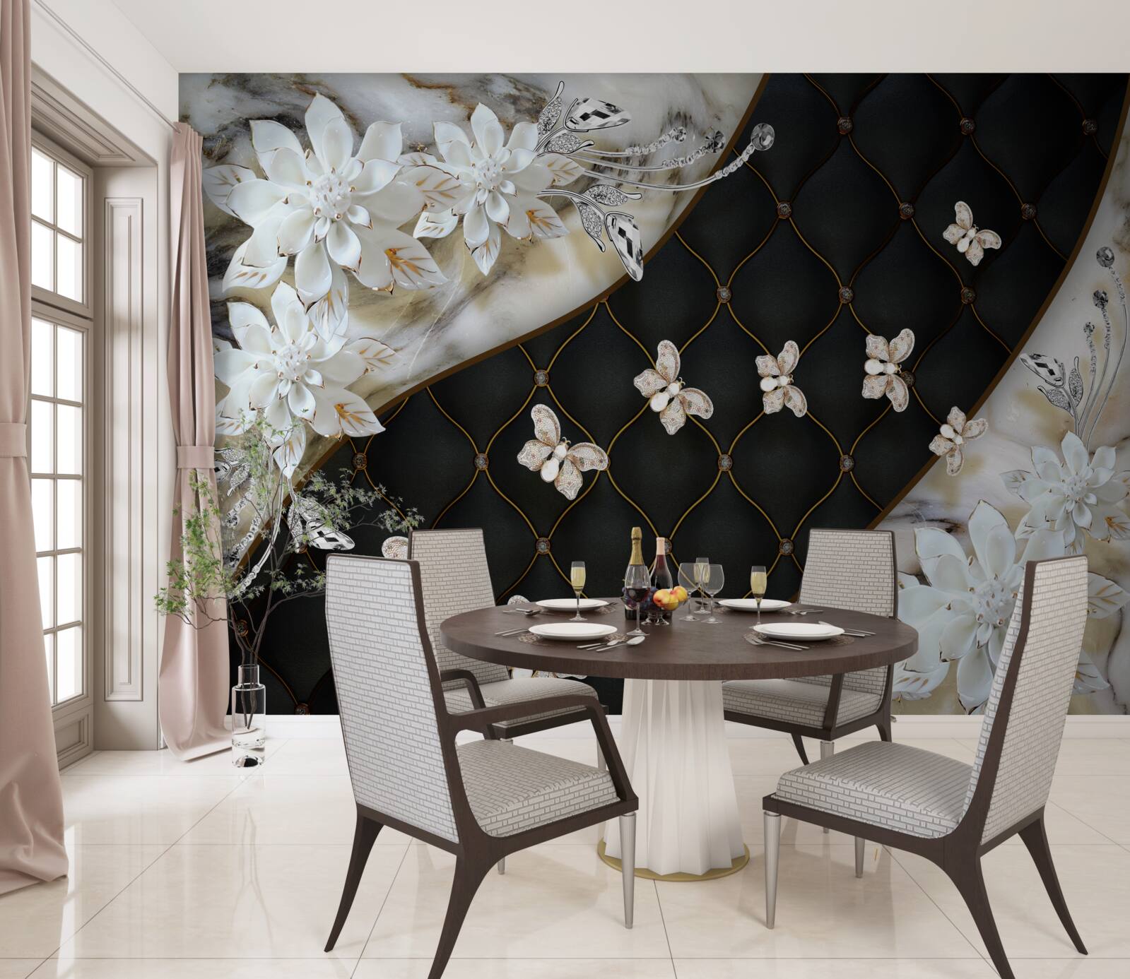 Фотошпалери легкі метелики опускаються на квіти