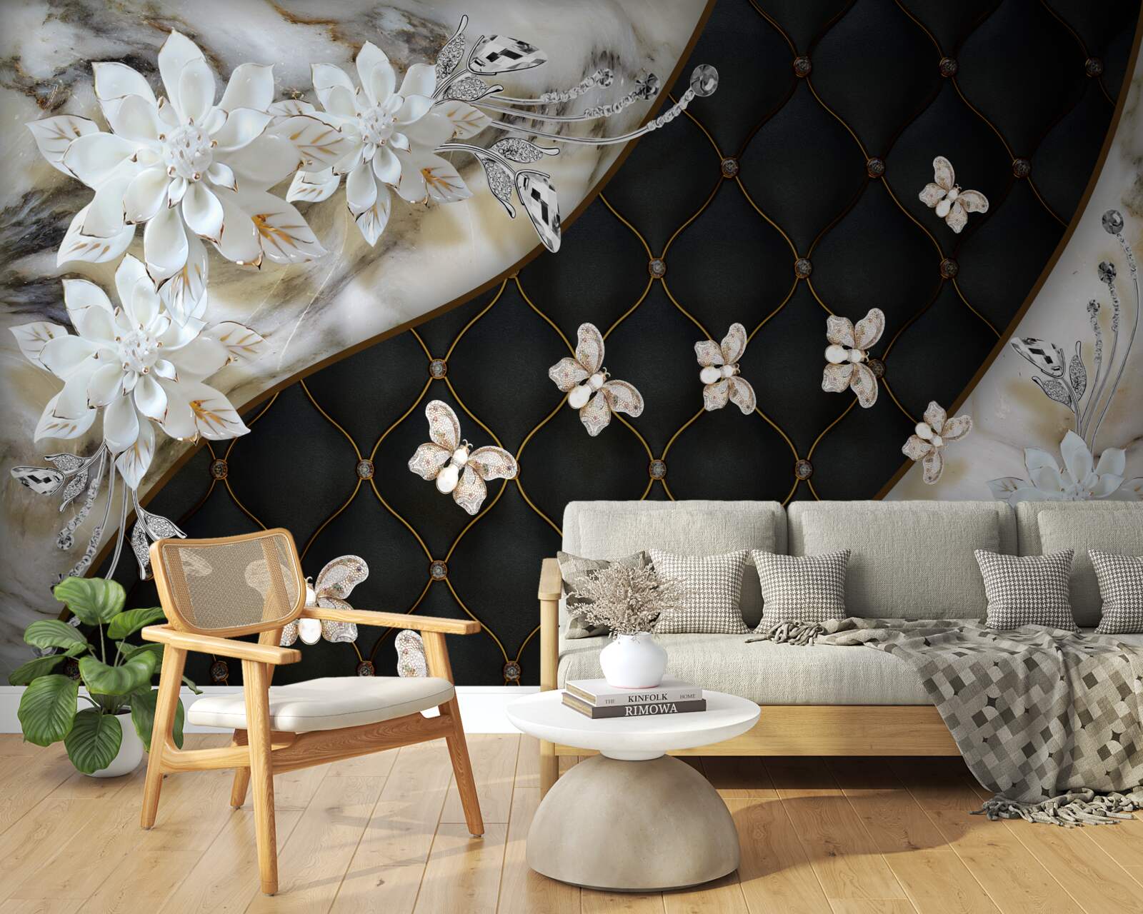 Фотошпалери легкі метелики опускаються на квіти